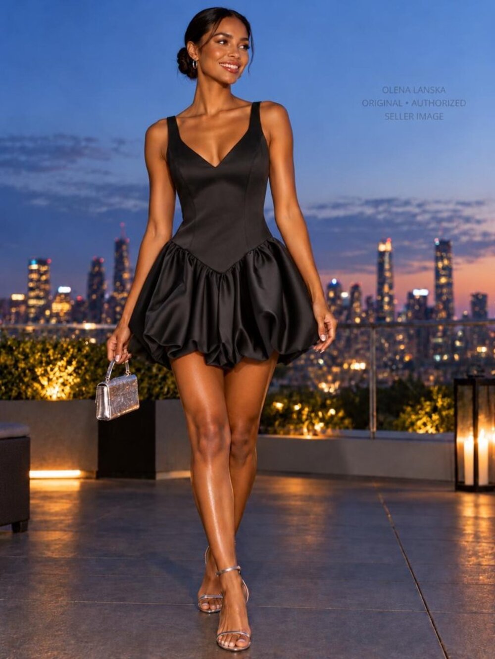Bardot Mini Dress Women Black Size M US 6 Bubble Hem V-Neck Sleeveless NWT
